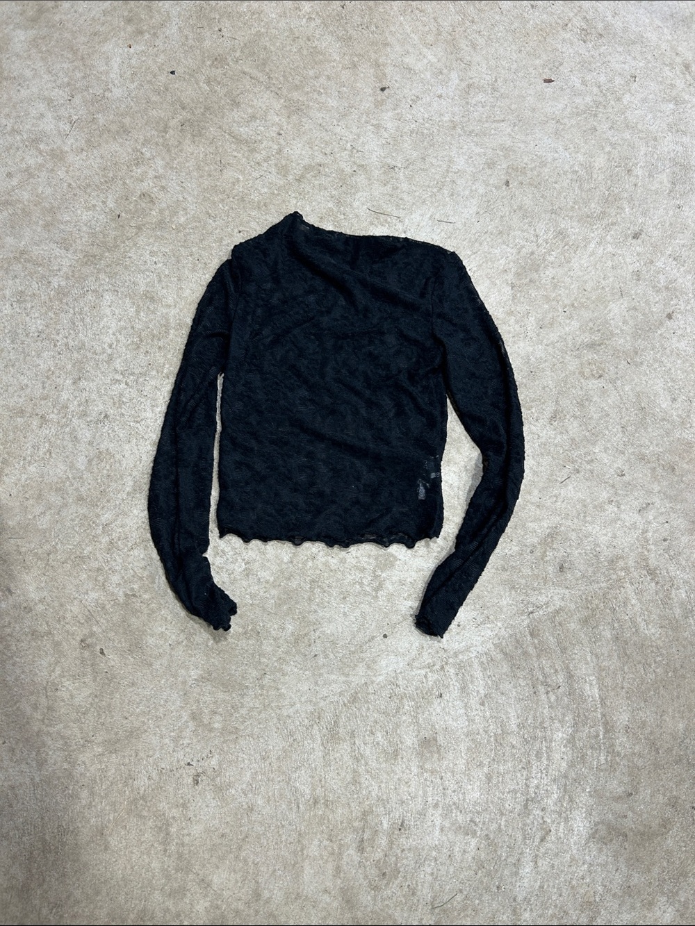 Black Long-Sleeve Lace Crewneck Top